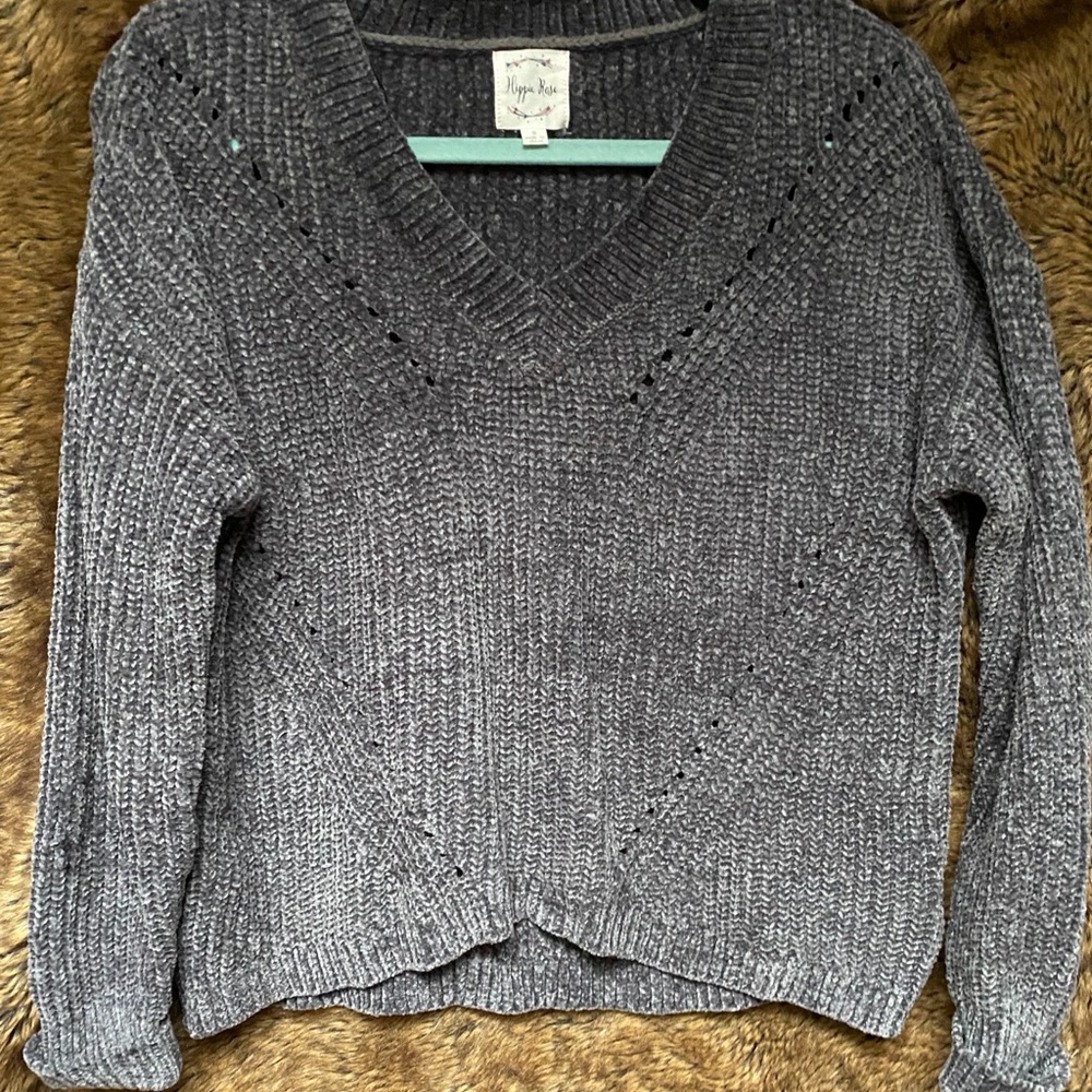 Gray Hippie Rose Sweater